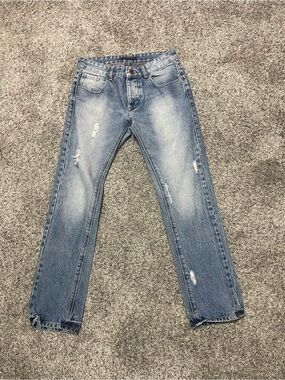 Men's Straight-Leg Light Blue Washed Jeans